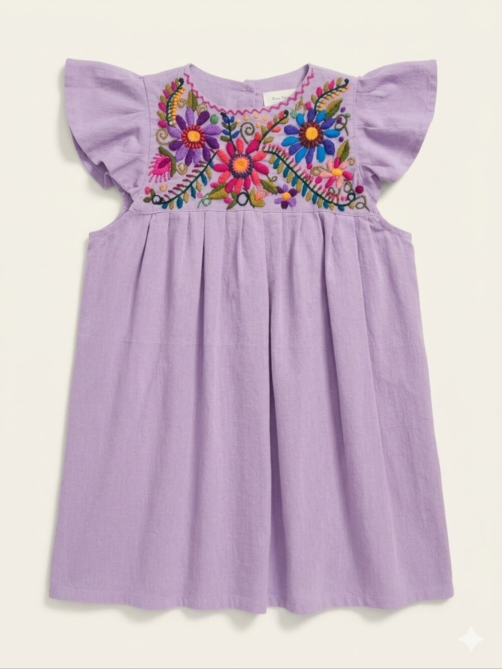 Luna Antigua Girls Guatemala Embroidered Floral Flutter A-Line Dress Lilac Sz 6